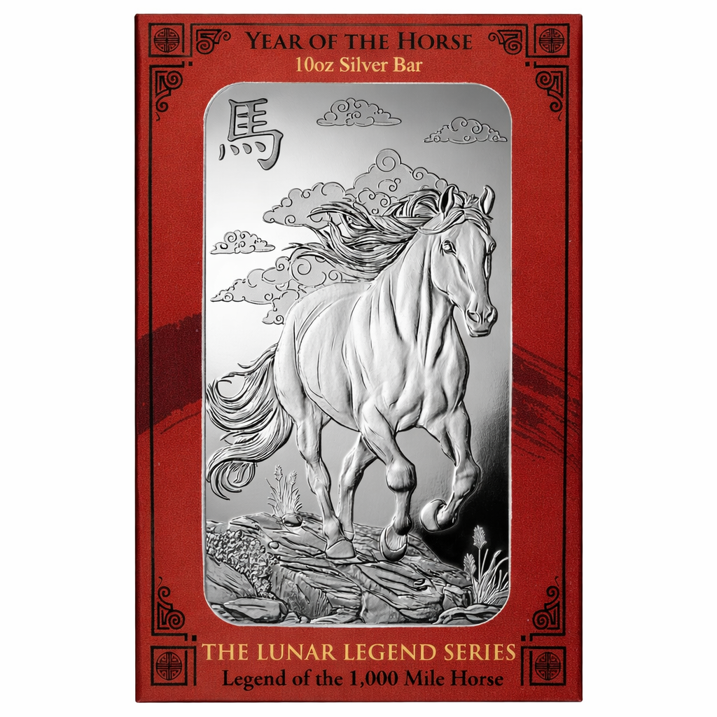 2026 10 oz PAMP Lunar Horse Silver Bar .999 Fine – AU Dynasty