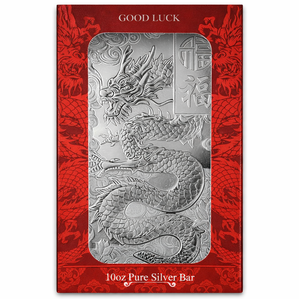 10 oz Silver Bar PAMP Good Luck Dragon